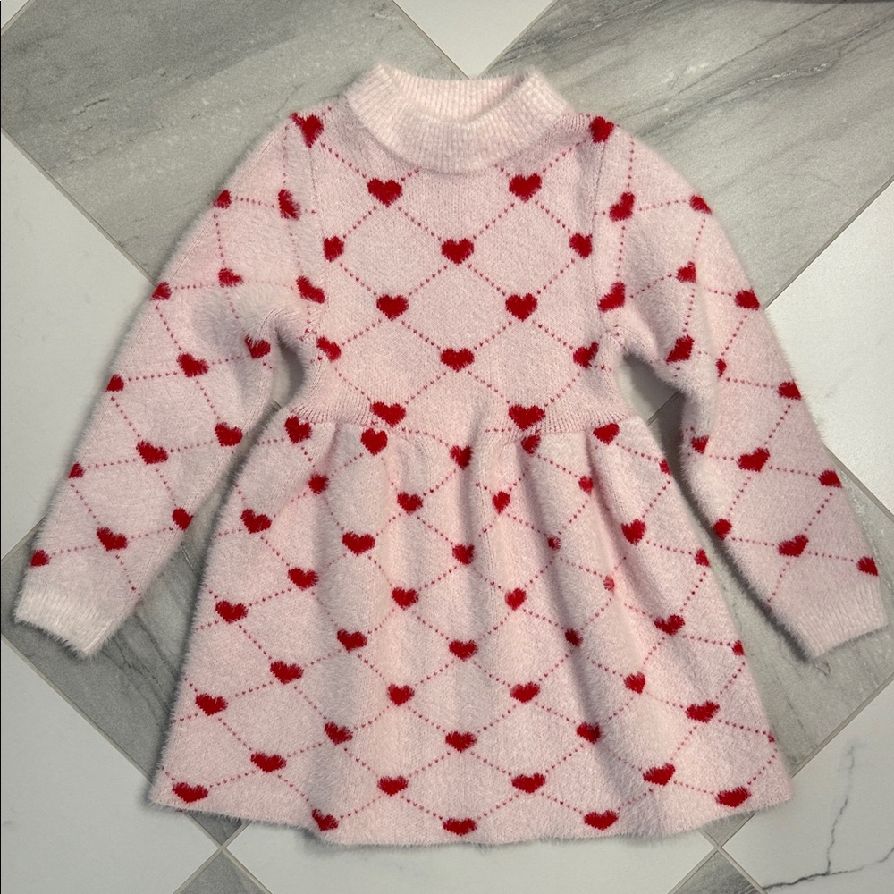 Lola + The Boys Pink and Red Heart Patterned Sweater Dress